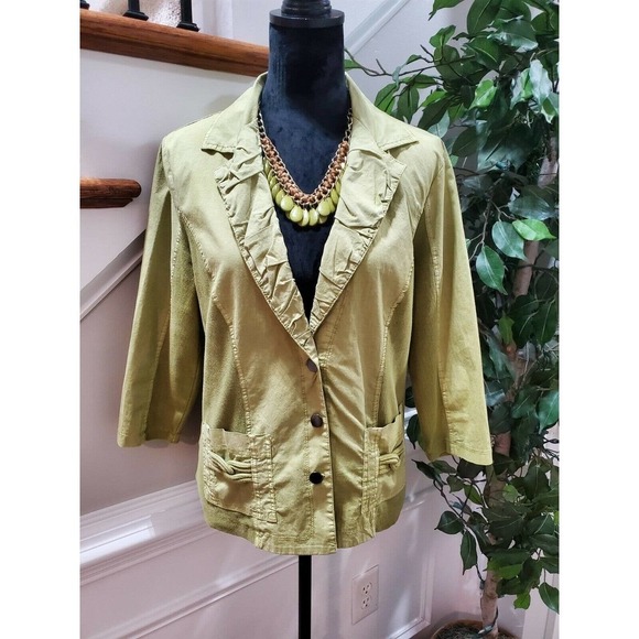 Zenergy Women Green Cotton Two Buttons Single Breasted Casual Jacket Coat Size 1 - Picture 12 of 12